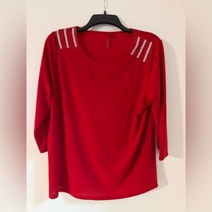 Love Scarlet Chic Red Long Sleeve Women's Top with Silver Stripes
